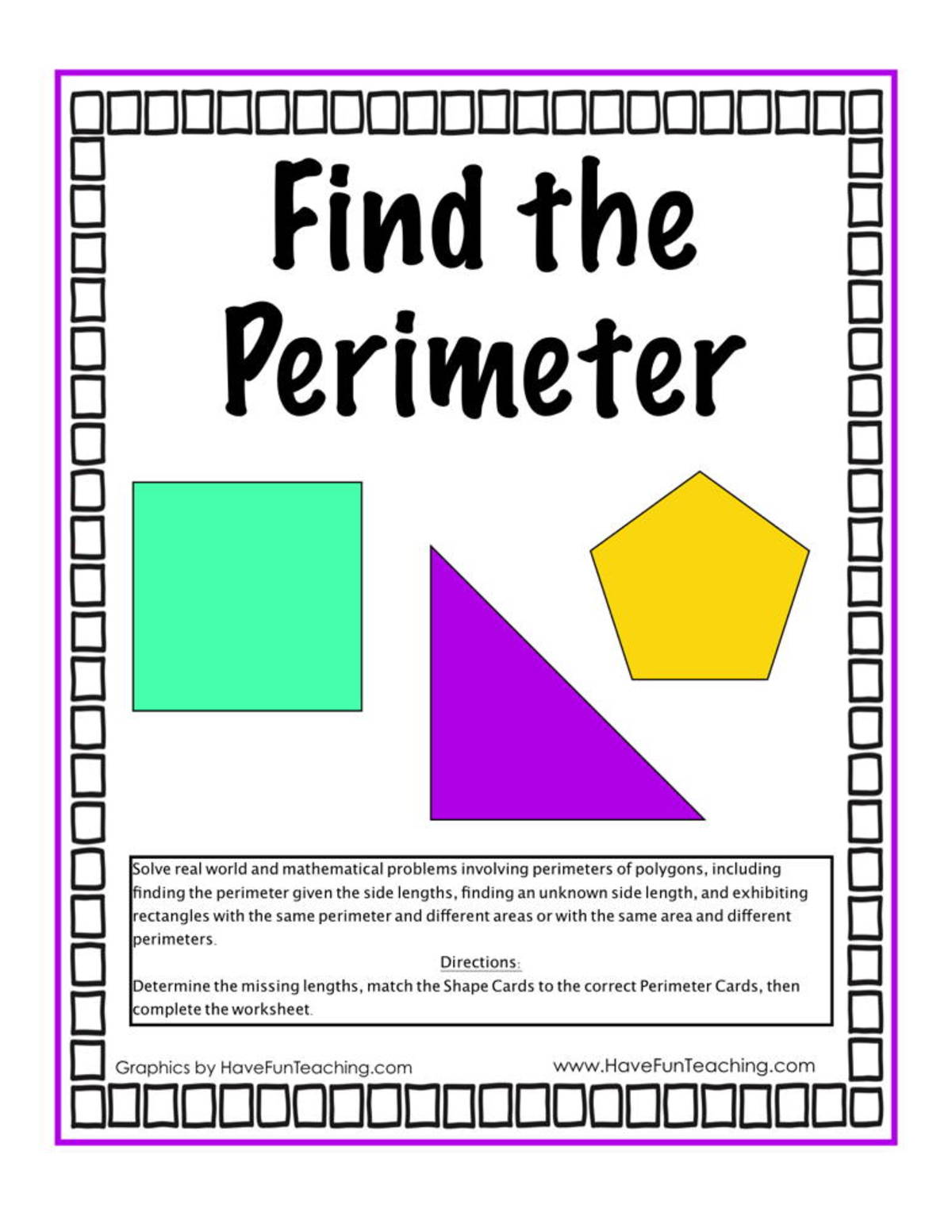 An educational teaching resource from Have Fun Teaching entitled Finding the Perimeter Activity downloadable at Teach Simple.