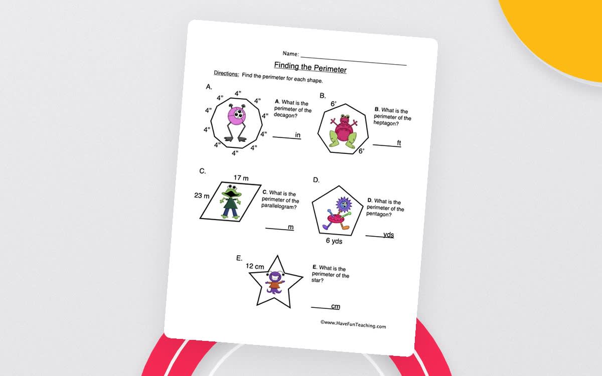 Calculating Perimeter Worksheet preview: One worksheet with five polygon-perimeter questions