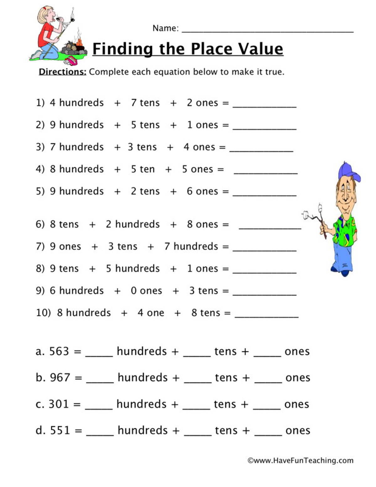 An educational teaching resource from Have Fun Teaching entitled Finding the Place Value Worksheet downloadable at Teach Simple.