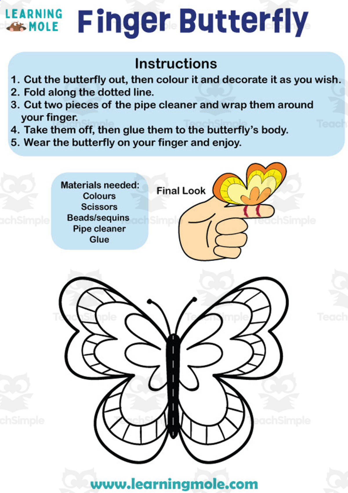 An educational teaching resource from Educational Voice entitled Finger Butterfly Activity downloadable at Teach Simple.