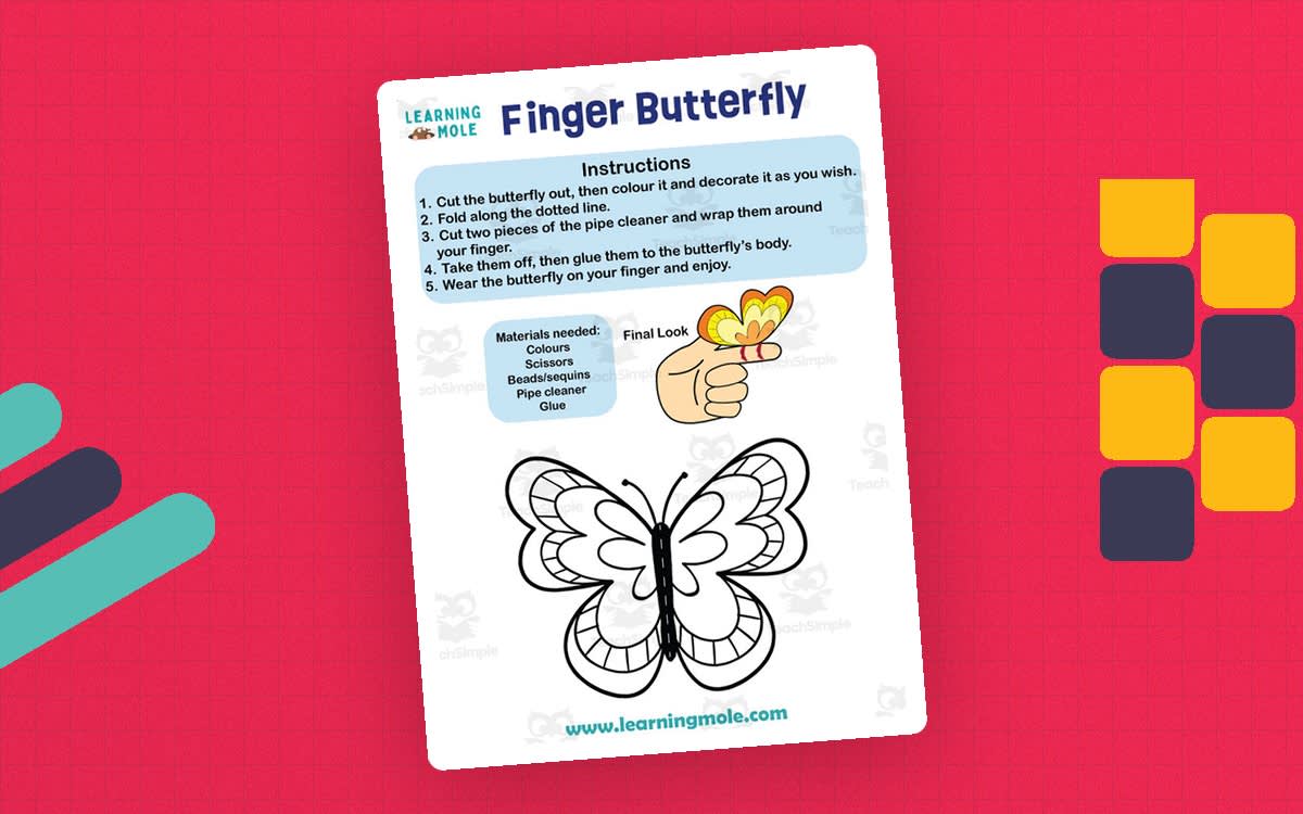 An educational teaching resource from Educational Voice entitled Finger Butterfly Activity downloadable at Teach Simple.