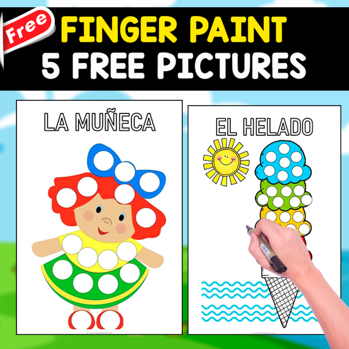 An educational teaching resource from EDITORIAL LAURA EDUCA entitled FINGER PAINT ACTIVITY | 5 FREE PICTURES downloadable at Teach Simple.
