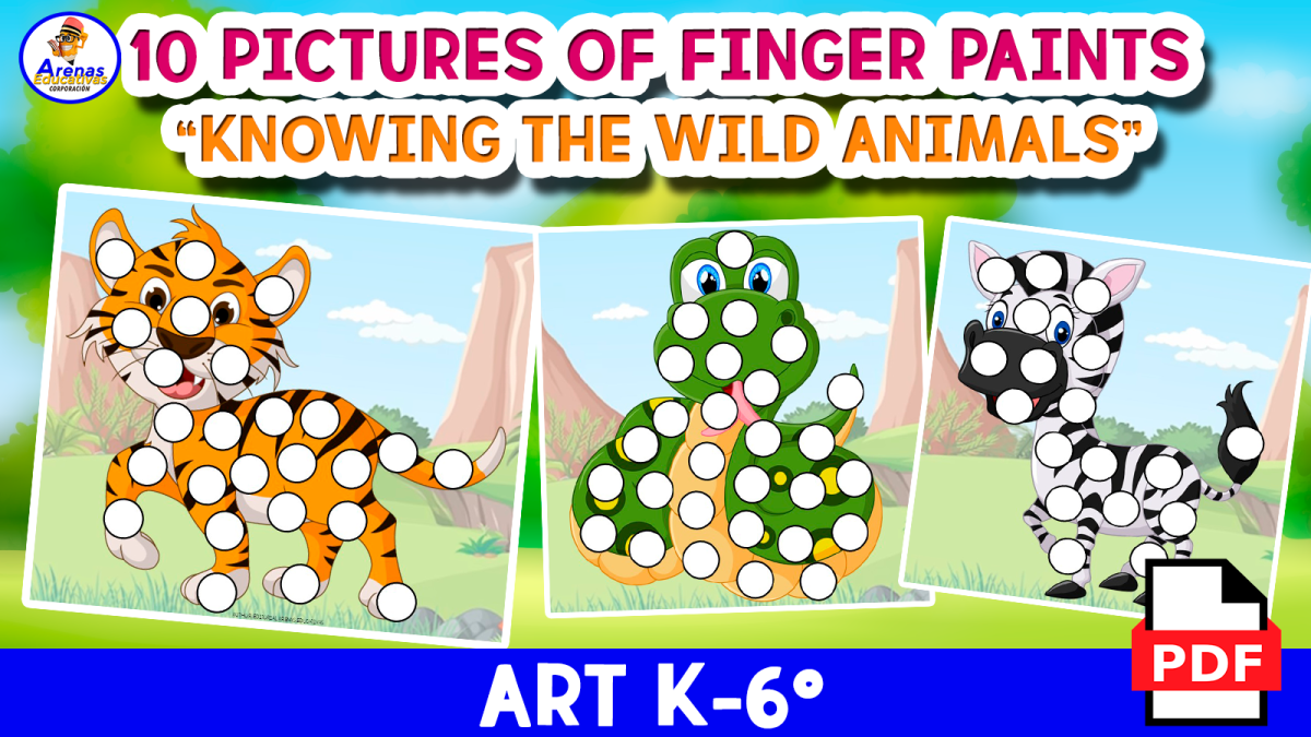 An educational teaching resource from EDITORIAL LAURA EDUCA entitled FINGER PAINTS - 10 Pictures of Wild Animals - ART FOR KIDS downloadable at Teach Simple.