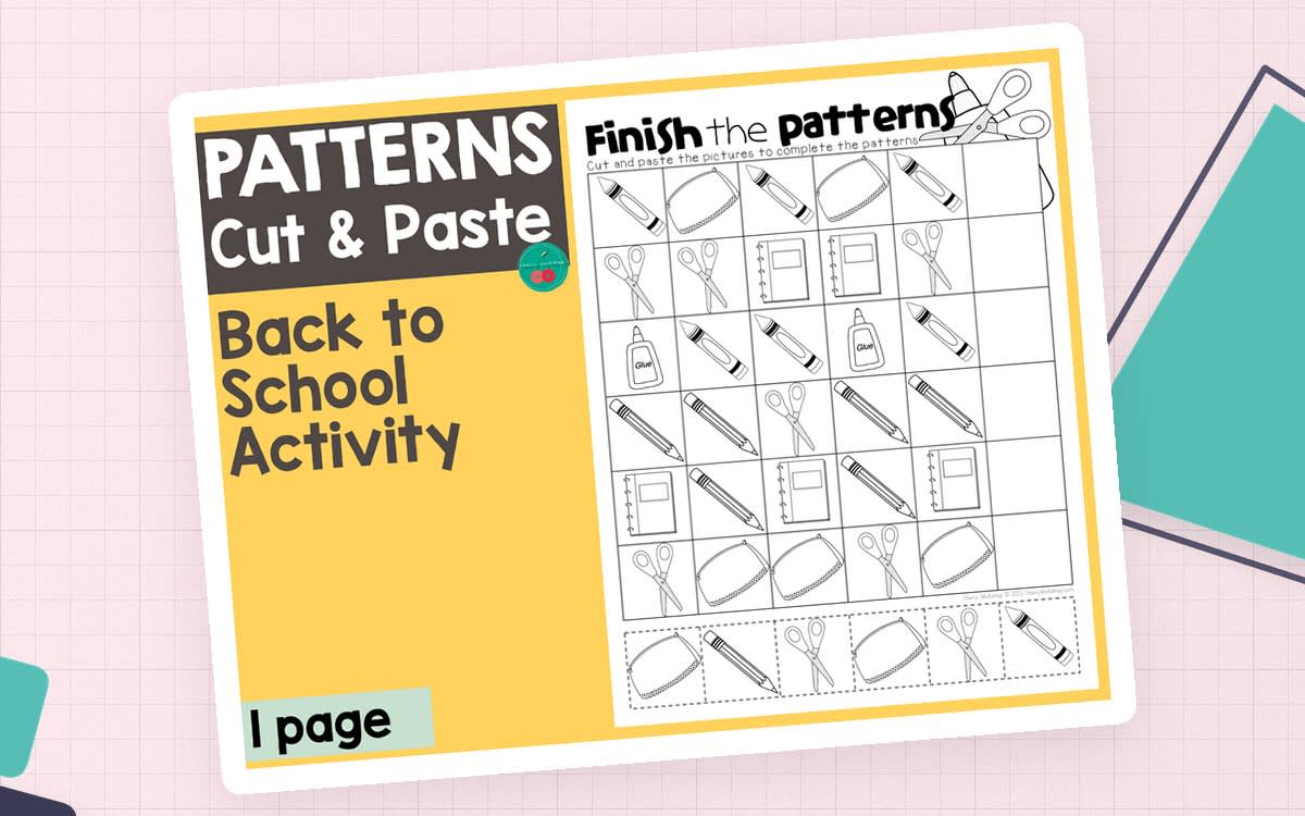 An educational teaching resource from Cherry Workshop entitled Finish the Pattern downloadable at Teach Simple.
