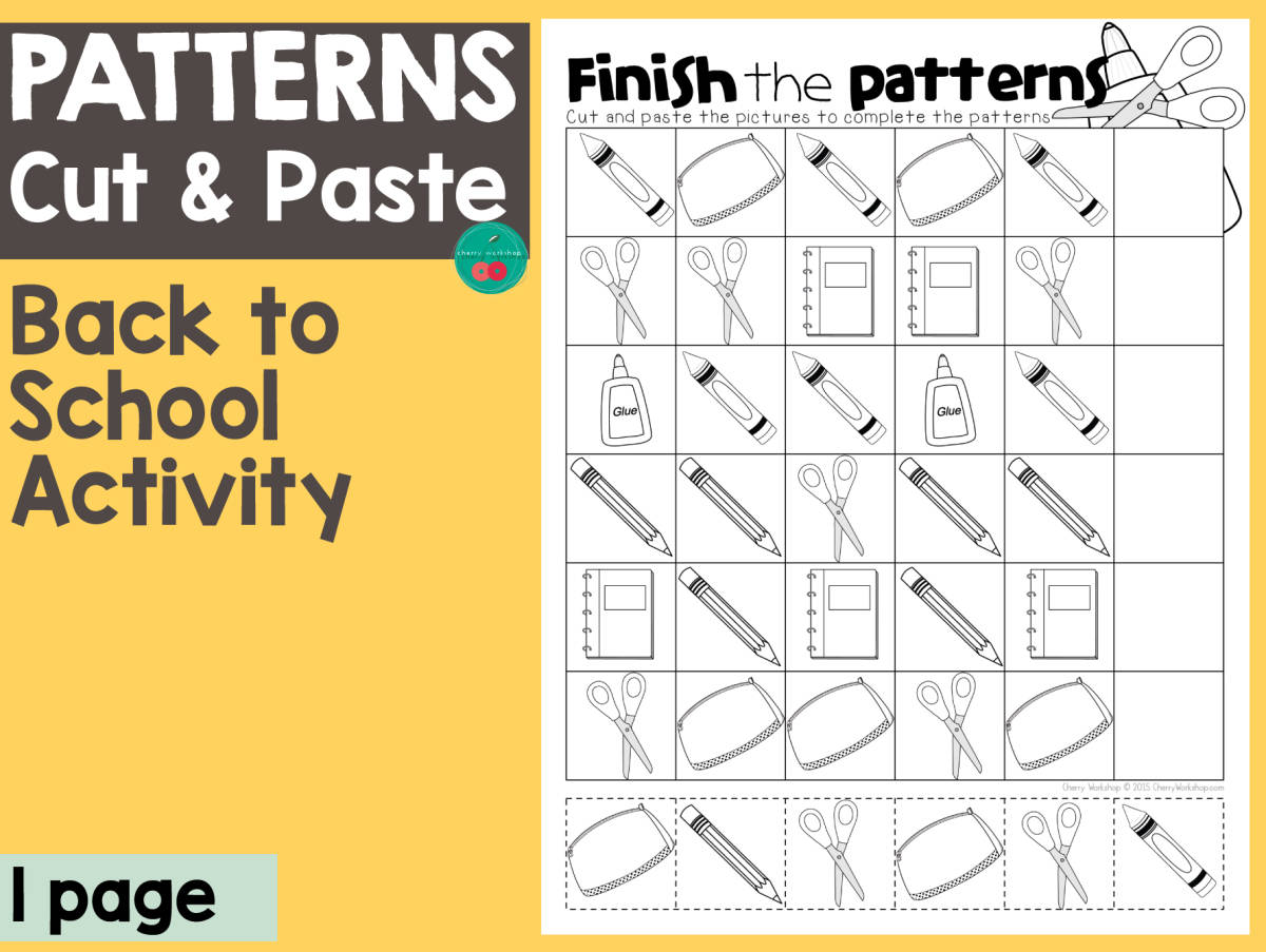 An educational teaching resource from Cherry Workshop entitled Finish the Pattern downloadable at Teach Simple.