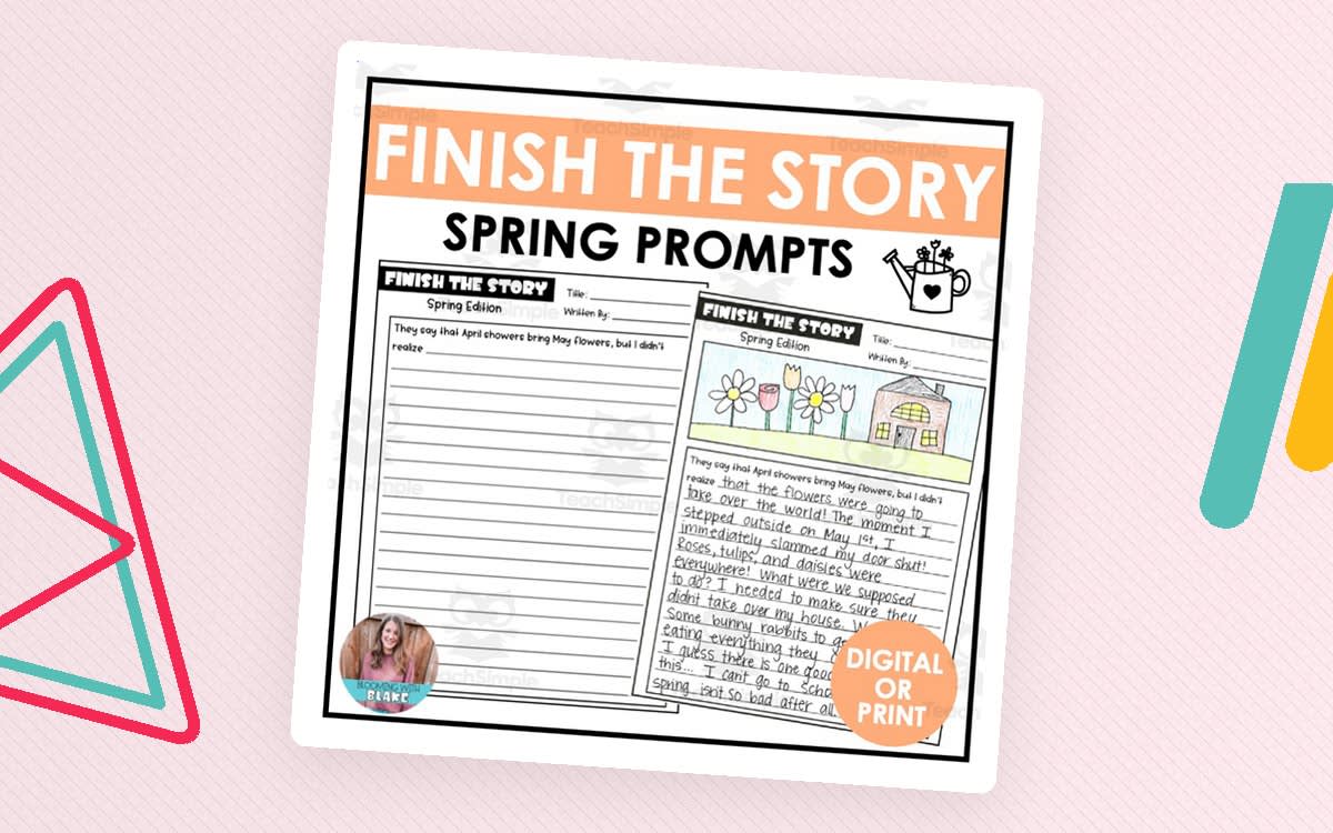 An educational teaching resource from Blooming with Blake entitled Finish the Story – Spring Writing Prompts Pack downloadable at Teach Simple.
