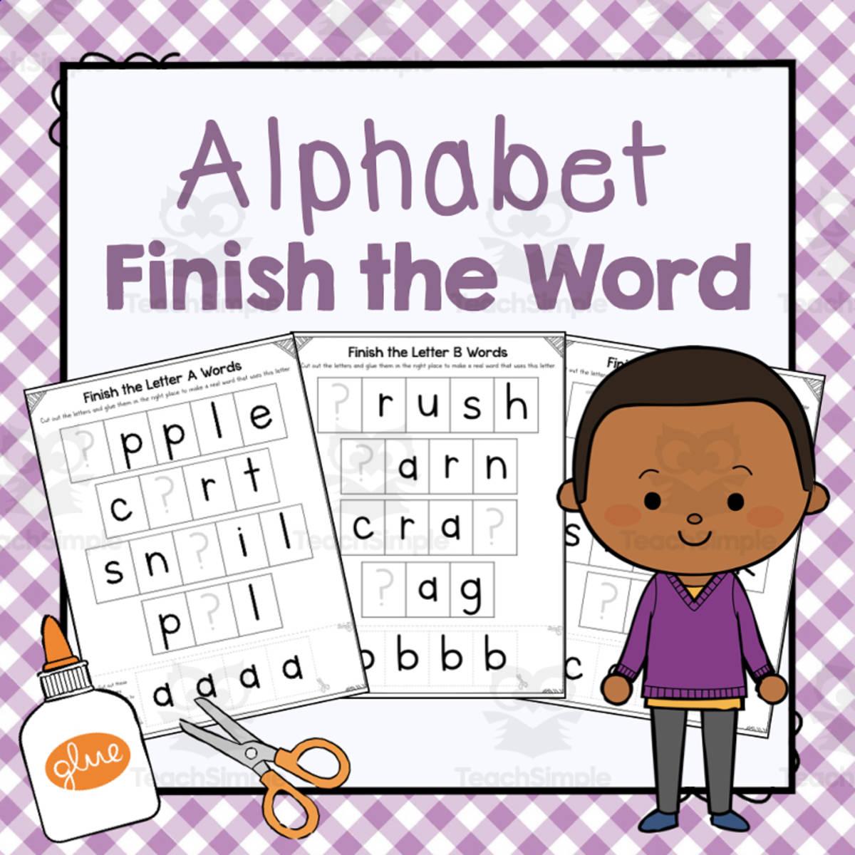 An educational teaching resource from Simply Schoolgirl entitled Finish the Word | Letter of the Week Activity Book downloadable at Teach Simple.