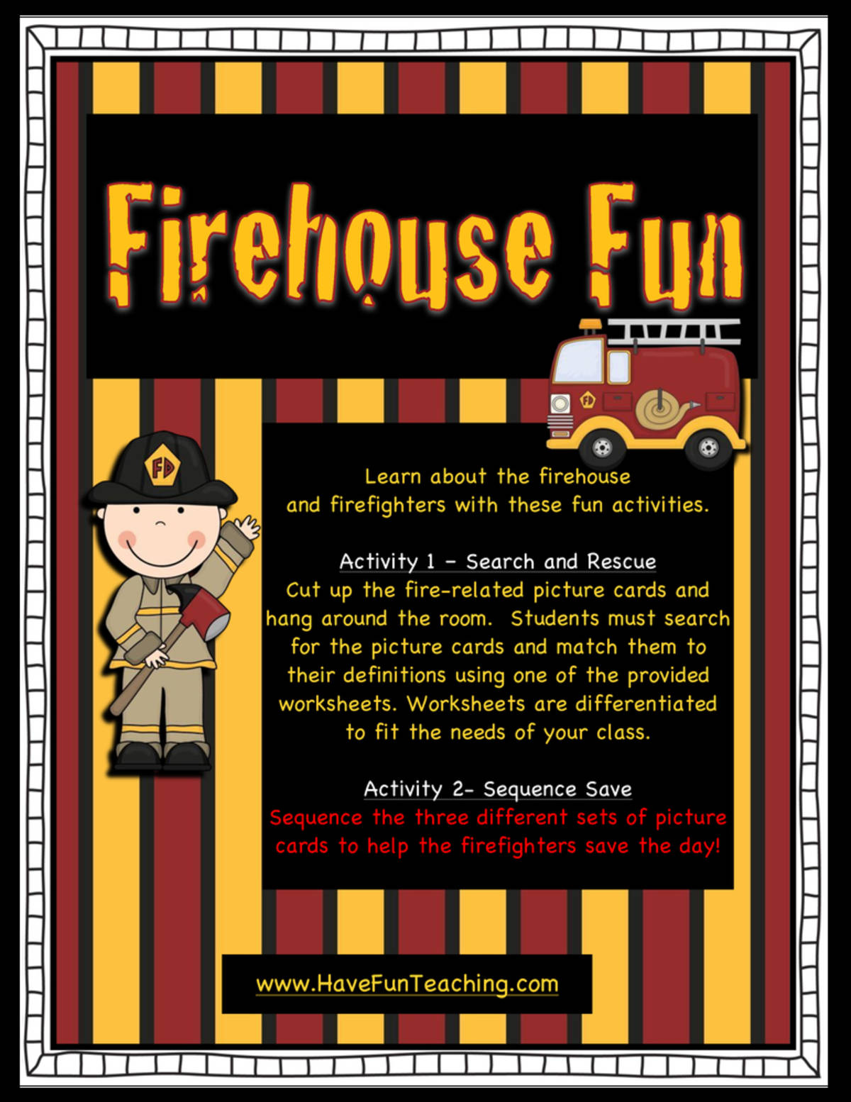 An educational teaching resource from Have Fun Teaching entitled Fire Station Activity downloadable at Teach Simple.