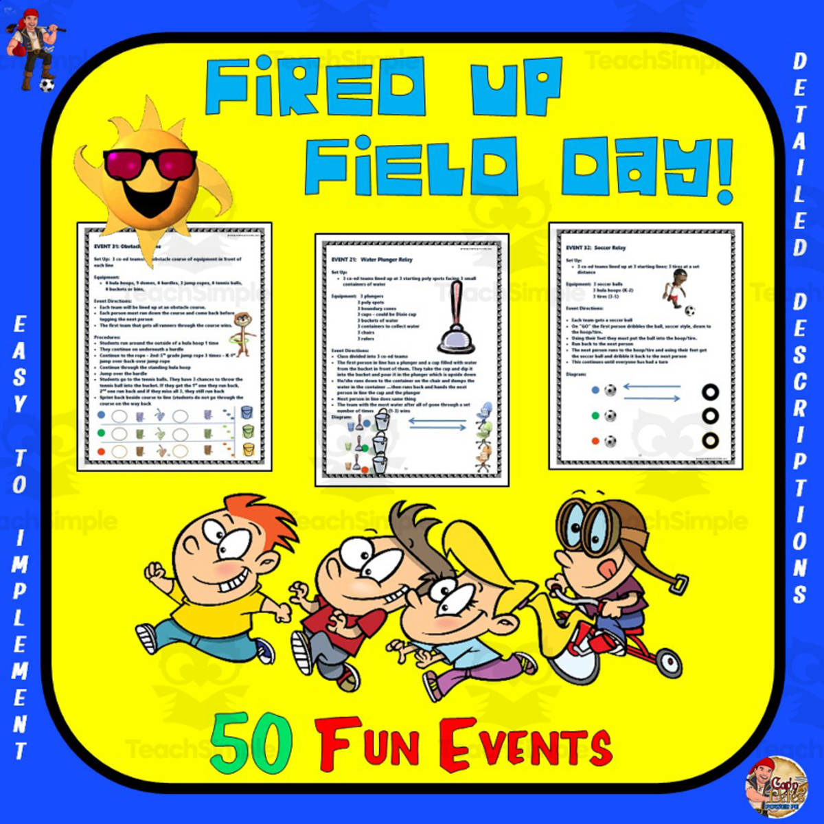 An educational teaching resource from Cap'n Pete's Power PE entitled Fired Up Field Day Activities downloadable at Teach Simple.
