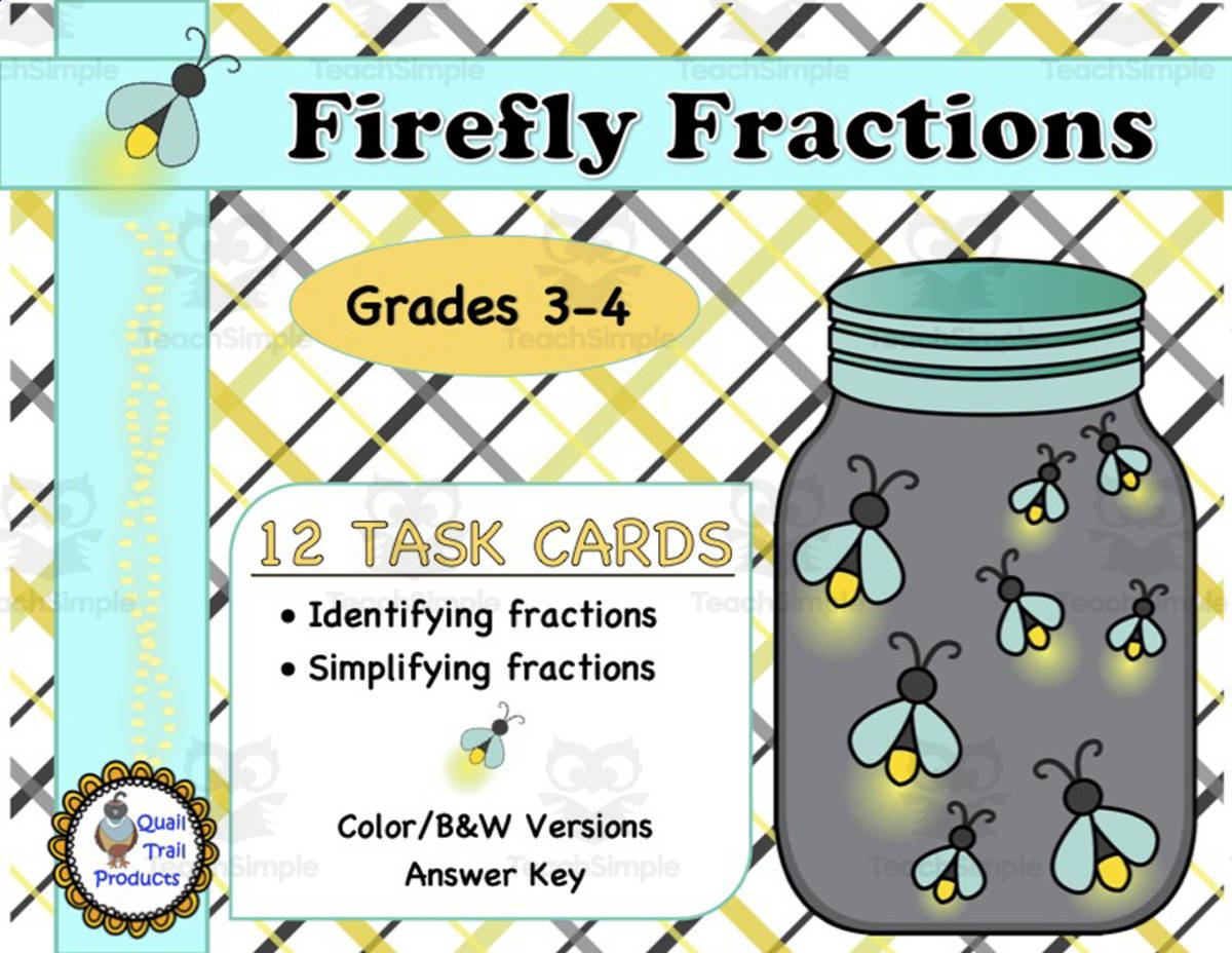 An educational teaching resource from Quail Trail Products entitled Firefly Fractions Task Cards downloadable at Teach Simple.