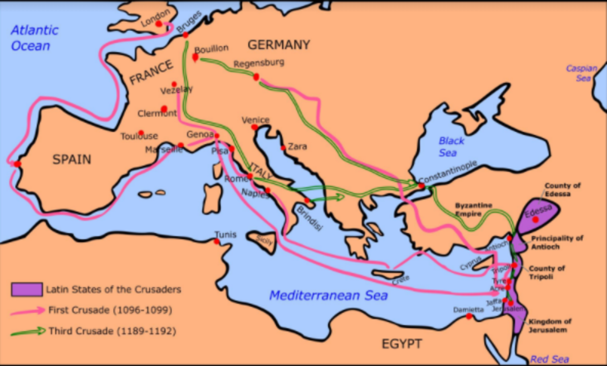 An educational teaching resource from Teacher's Clipart entitled First and Third Crusade Historical Maps downloadable at Teach Simple.