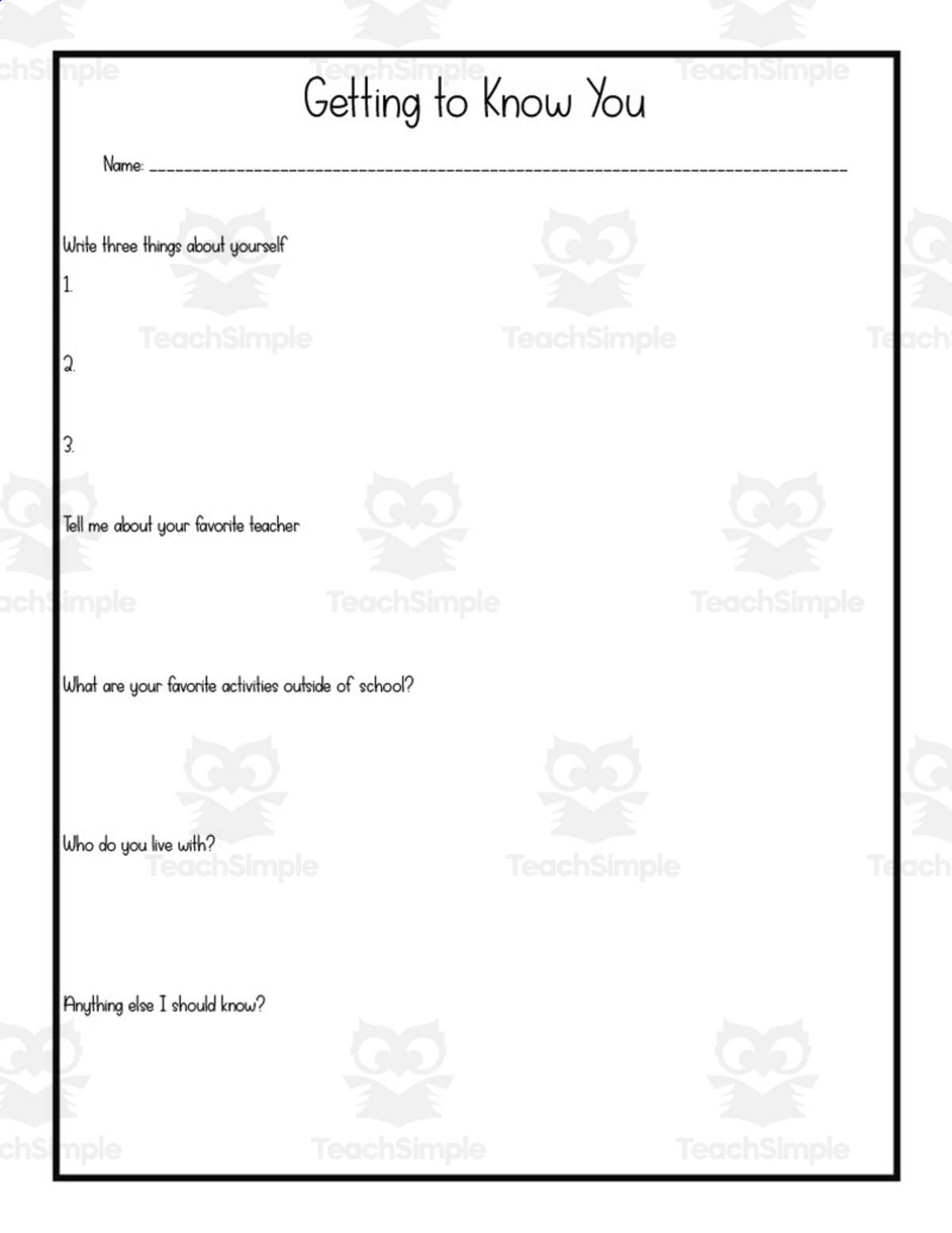 An educational teaching resource from Maude in the Middle entitled First Day of School Info Sheet downloadable at Teach Simple.
