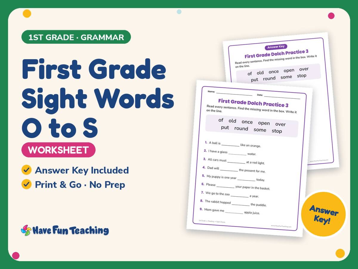 First Grade Sight Words O to S Worksheet – 1st Grade Dolch Words preview