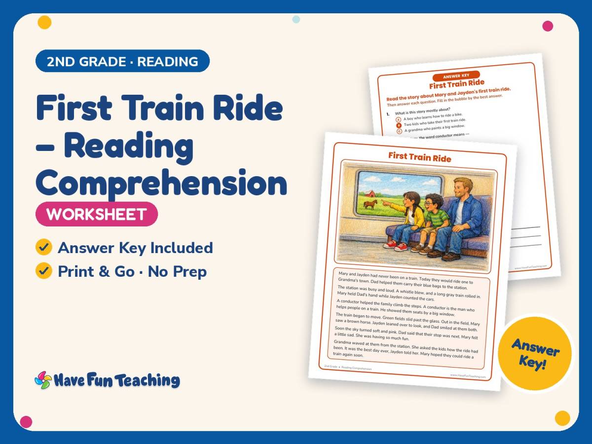 First Train Ride – Reading Comprehension Worksheet – 2nd Grade preview
