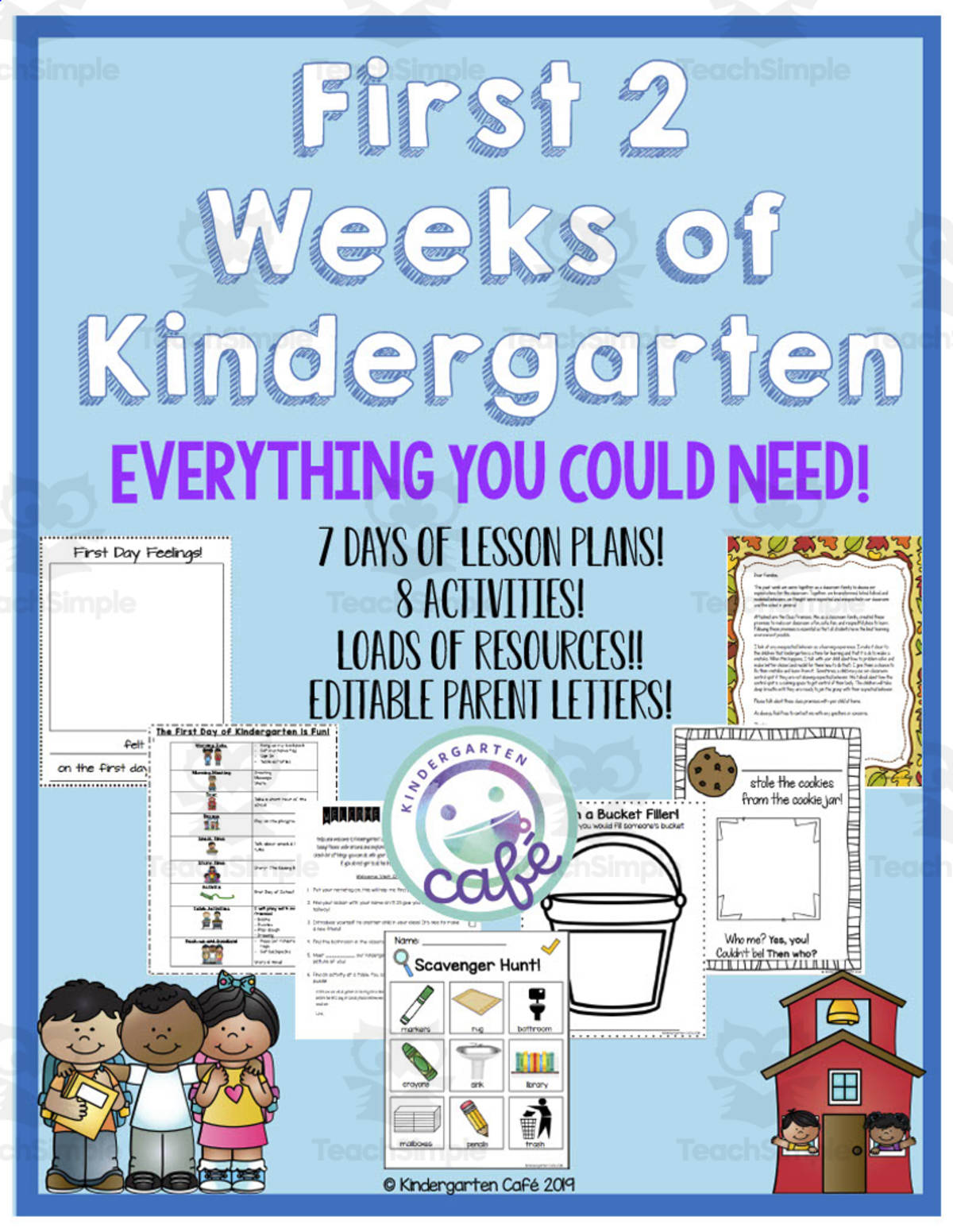 An educational teaching resource from Kindergarten Cafe entitled First Two Weeks of Kindergarten Lesson and Activity Bundle downloadable at Teach Simple.