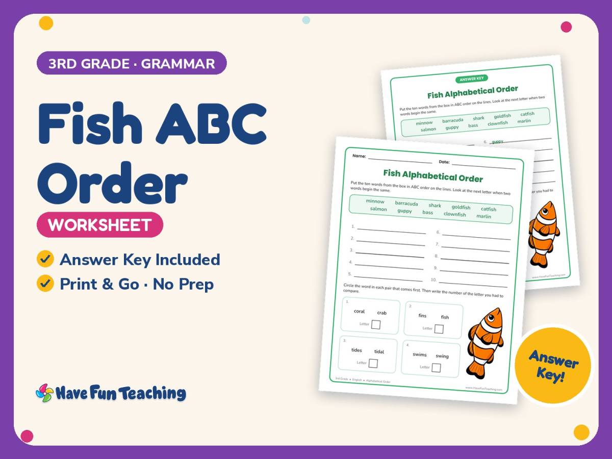 Fish ABC Order Worksheet – 3rd Grade Alphabetical Order & Animals preview