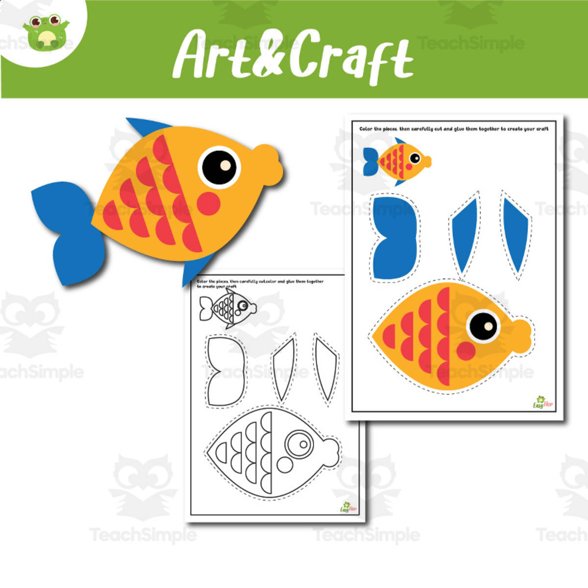 An educational teaching resource from EasyHop entitled Fish Art & Craft Printable – Cut, Color, and Build Activity | Ocean Cr downloadable at Teach Simple.