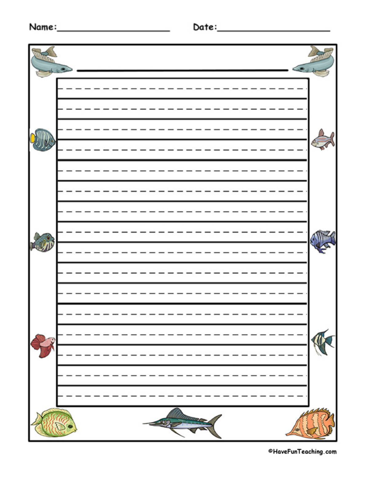 An educational teaching resource from Have Fun Teaching entitled Fish Writing Paper downloadable at Teach Simple.