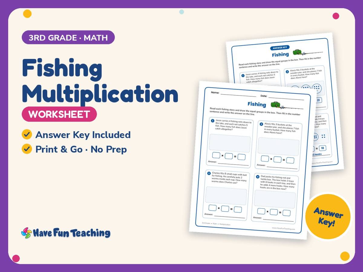Fishing Multiplication Worksheet – 3rd Grade Word Problems Practice preview
