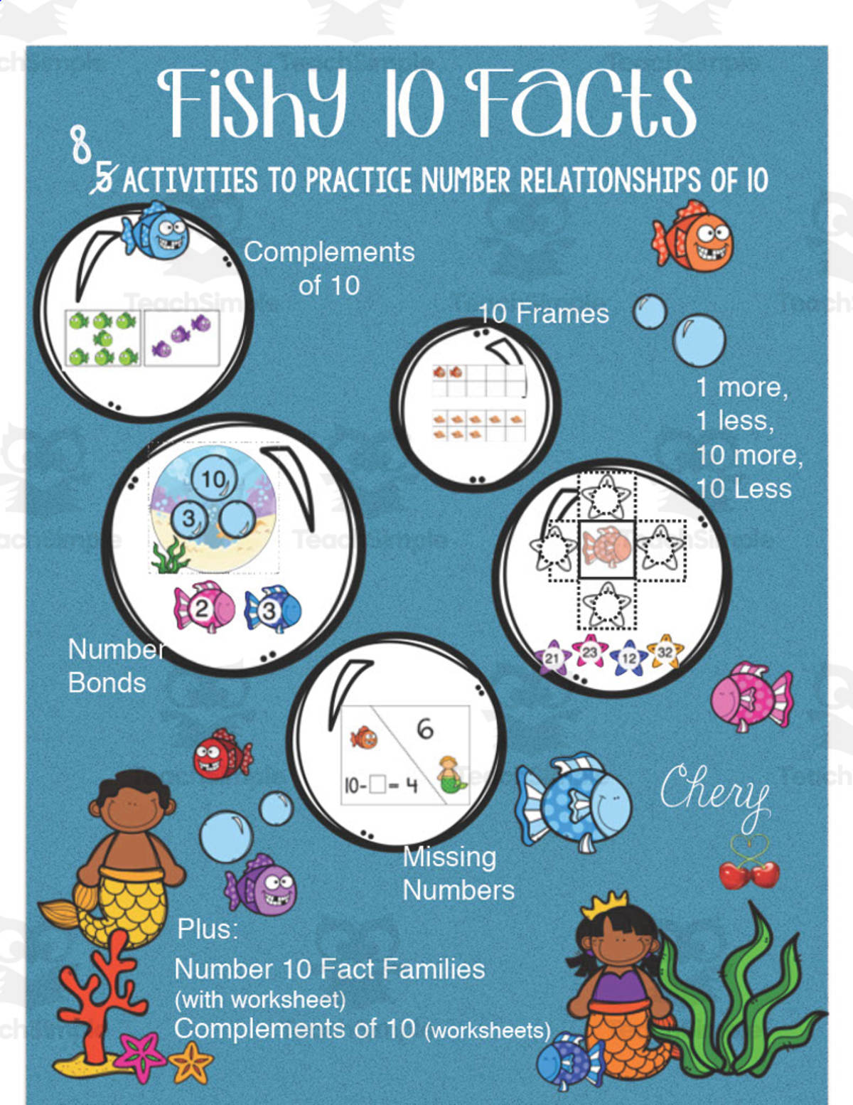 An educational teaching resource from Easy Peasy Primary Resources entitled Fishy 10 Facts | Math Centers downloadable at Teach Simple.