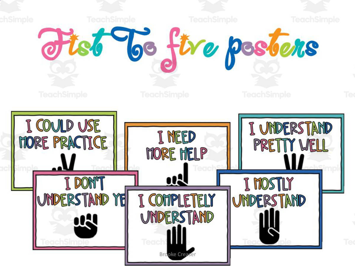 An educational teaching resource from Brook Creaser entitled Fist to Five Posters Set 3 downloadable at Teach Simple.