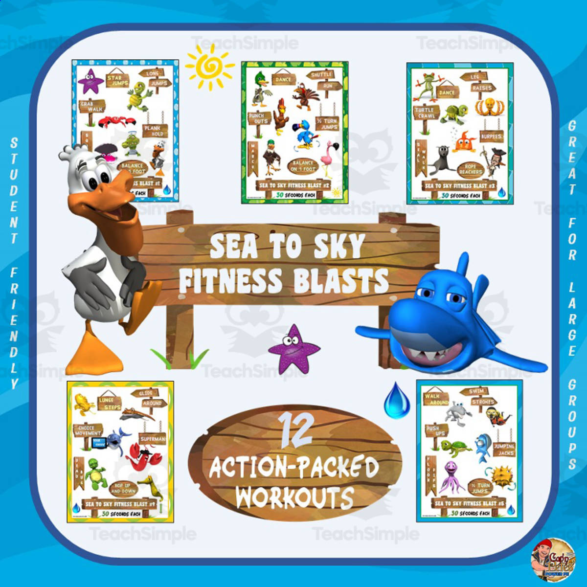 An educational teaching resource from Cap'n Pete's Power PE entitled Fitness Blasts - Sea to Sky downloadable at Teach Simple.