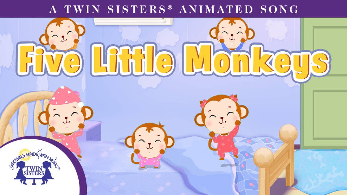 An educational teaching resource from Twin Sisters Digital Media entitled Five Little Monkeys Song Animated Song downloadable at Teach Simple.