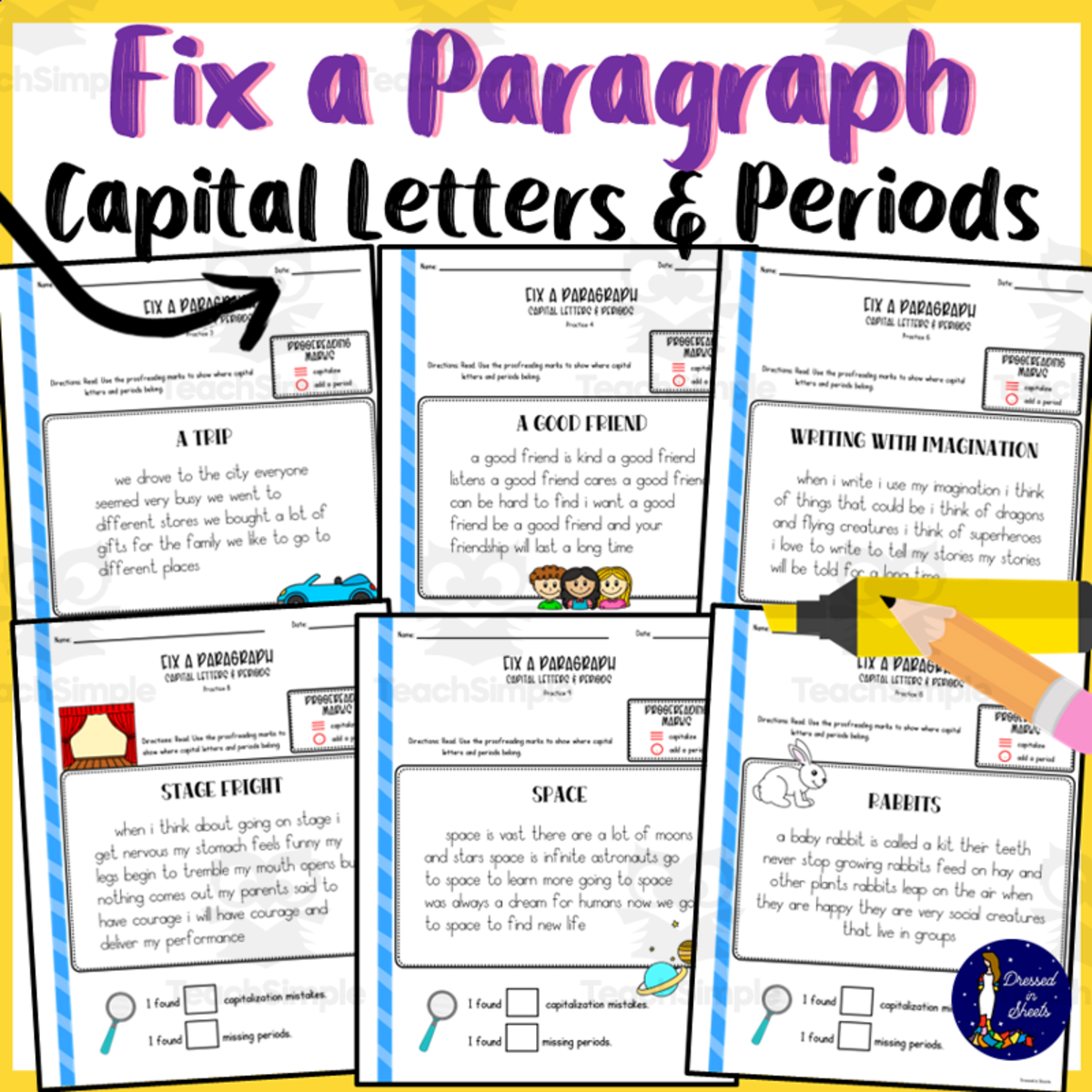 An educational teaching resource from Soumara Siddiqui entitled Fix a Paragraph Capital Letters and Periods downloadable at Teach Simple.