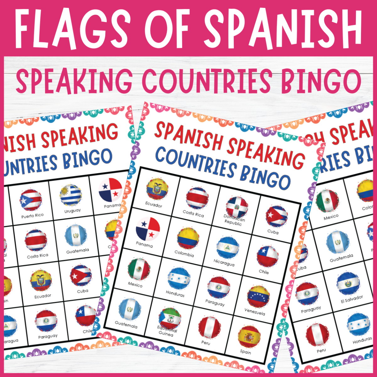 An educational teaching resource from Perfect_Printables entitled Flags of Spanish Speaking Countries Bingo - Hispanic Heritage Month downloadable at Teach Simple.