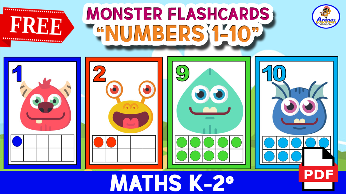 An educational teaching resource from EDITORIAL LAURA EDUCA entitled FLASHCARDS NUMBERS 1 TO 10 - Monster Theme downloadable at Teach Simple.