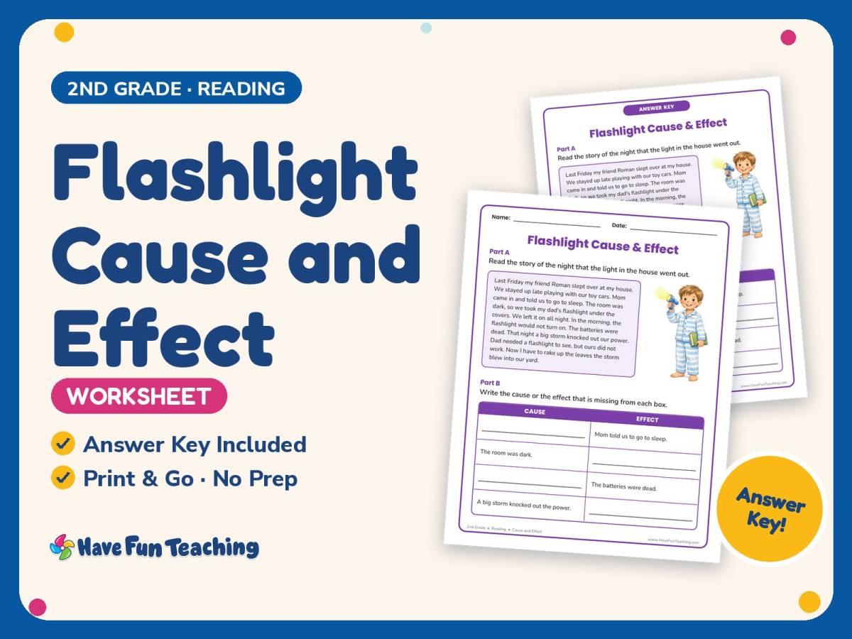 Flashlight Cause and Effect Worksheet – 2nd Grade Reading Practice preview