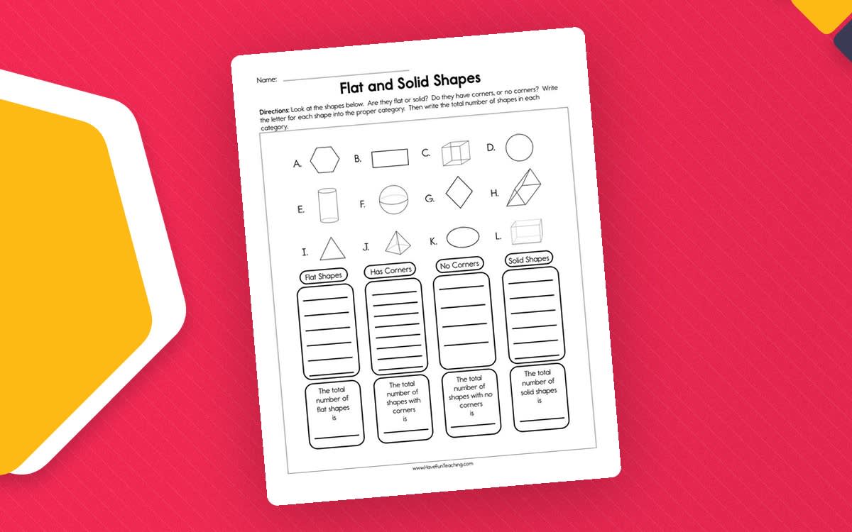 An educational teaching resource from Have Fun Teaching entitled Flat and Solid Shapes Worksheet downloadable at Teach Simple.
