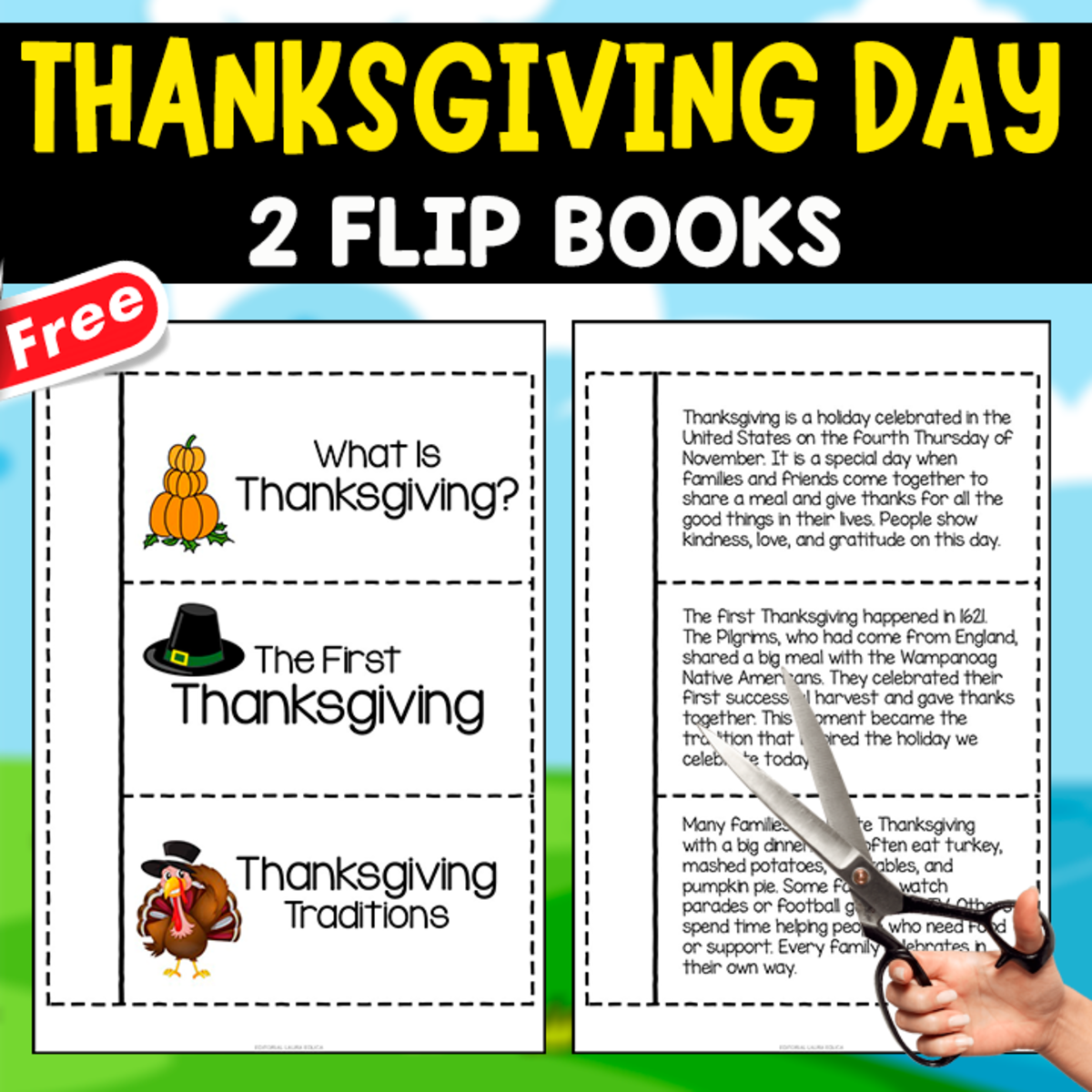 An educational teaching resource from EDITORIAL LAURA EDUCA entitled FLIP BOOK OF THANKSGIVING DAY | CRAFT downloadable at Teach Simple.