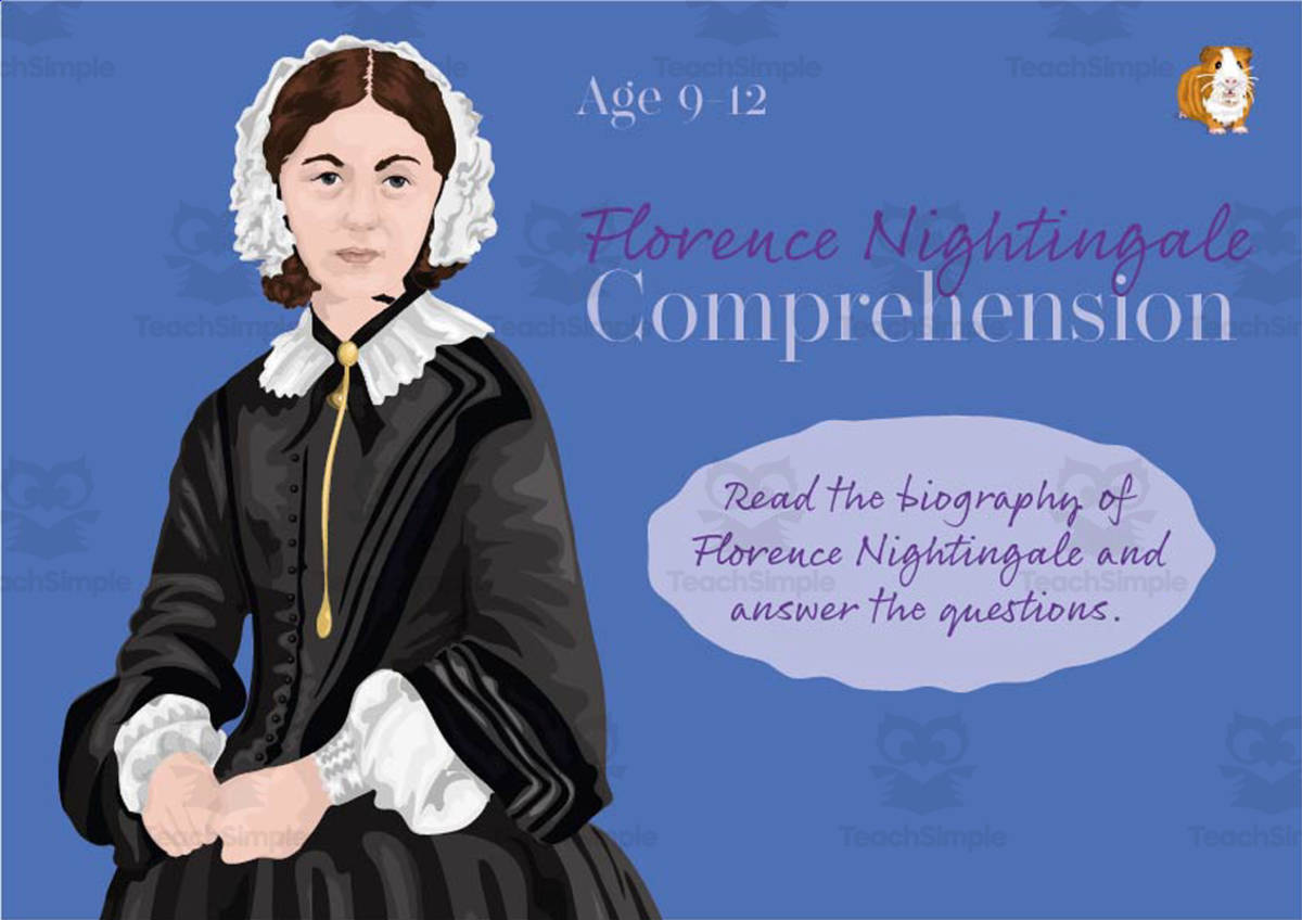 An educational teaching resource from Guinea Pig Education entitled Florence Nightingale Biography and Comprehension Questions (9-12 years) downloadable at Teach Simple.