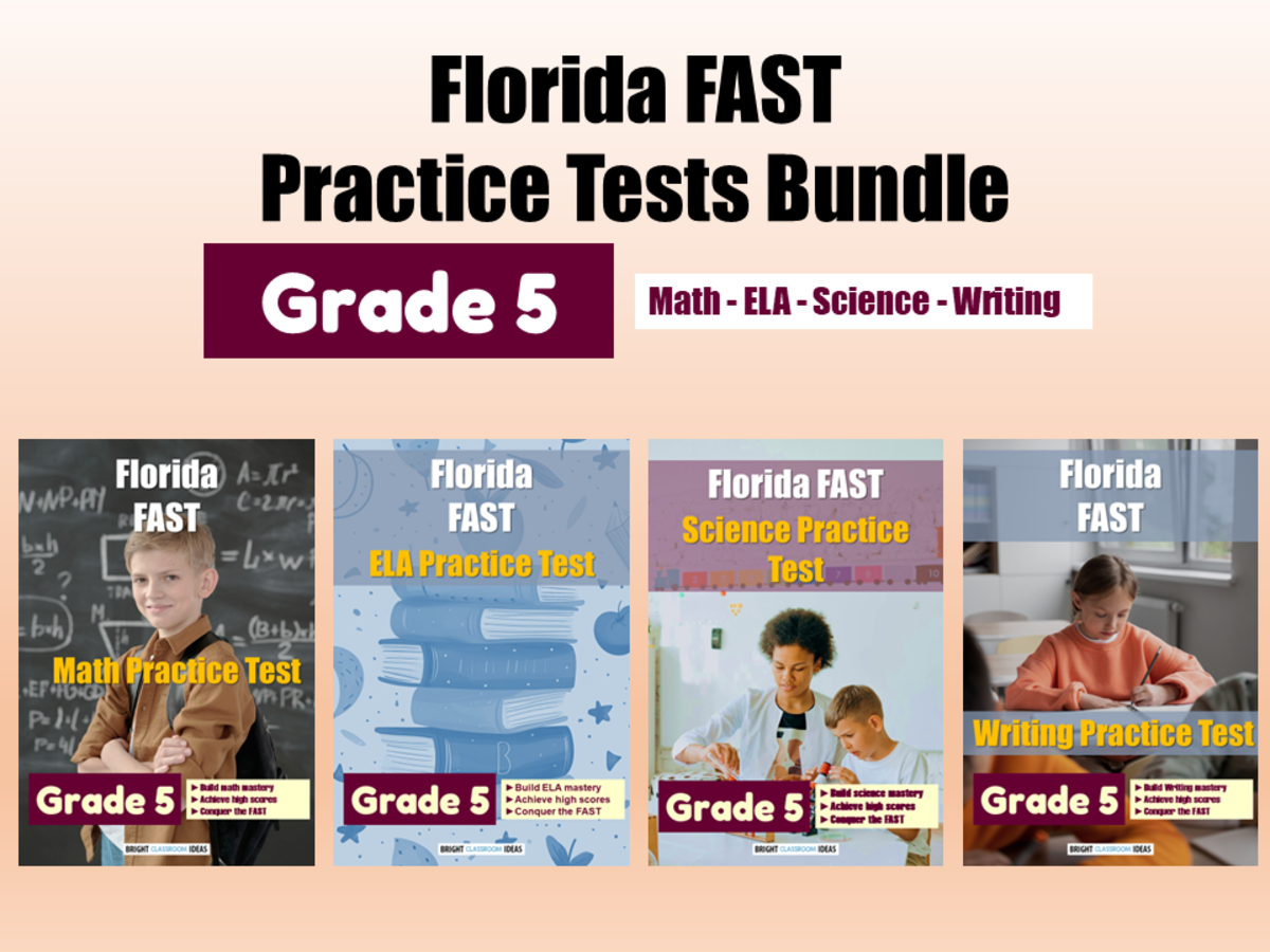 An educational teaching resource from Bright Classroom Ideas Marketplace entitled Florida (FAST) Practice Tests Bundle for Grade 5 downloadable at Teach Simple.