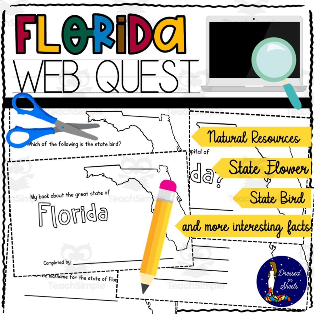 An educational teaching resource from Soumara Siddiqui entitled Florida WebQuest Printable Book downloadable at Teach Simple.