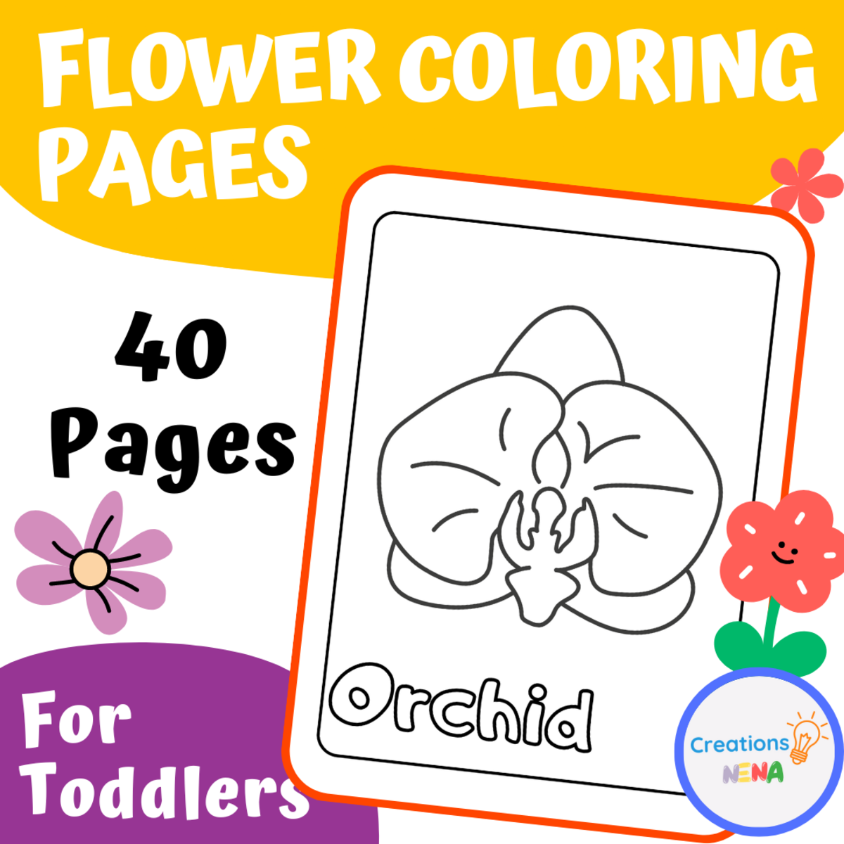 An educational teaching resource from Nena Creations entitled Flower Coloring Pages for Toddlers downloadable at Teach Simple.