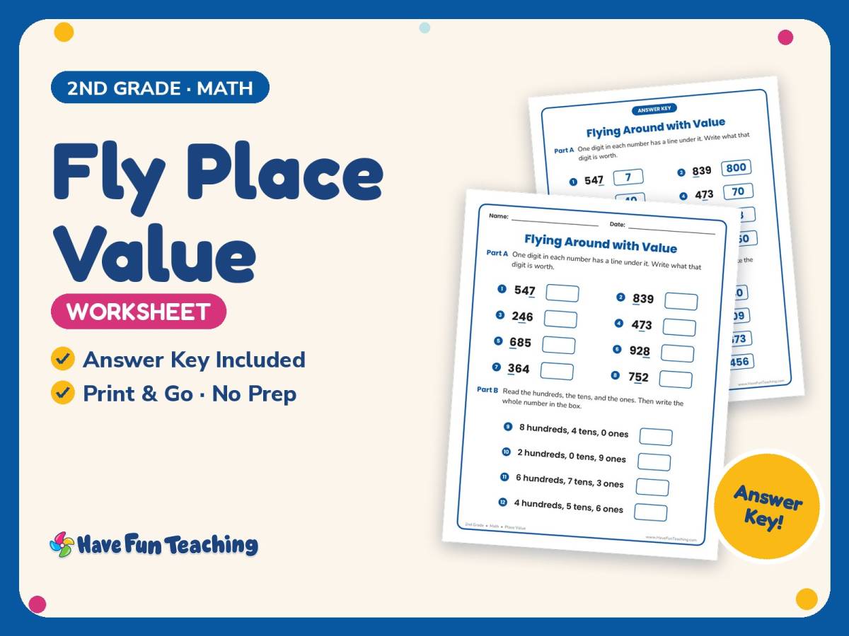 Fly Place Value Worksheet – 2nd Grade Math Practice + Answer Key preview