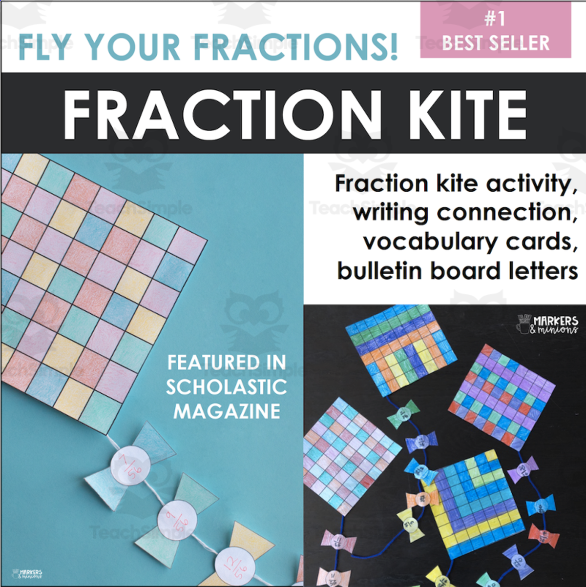 An educational teaching resource from Markers and Minions entitled Fly Your Fractions! (Fraction Kite) downloadable at Teach Simple.