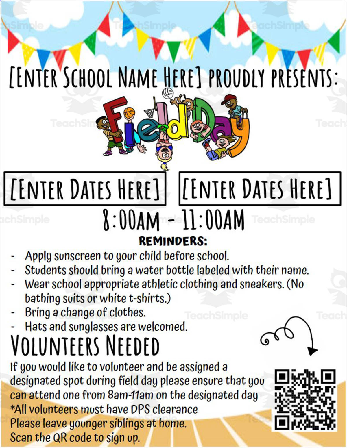 An educational teaching resource from Rodriguez's Resources entitled Flyer: Field Day - Editable downloadable at Teach Simple.
