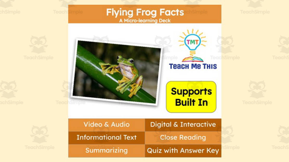 An educational teaching resource from Teach Me This entitled Flying Frog Facts | Interactive Science Lesson | Micro-Learning Deck downloadable at Teach Simple.