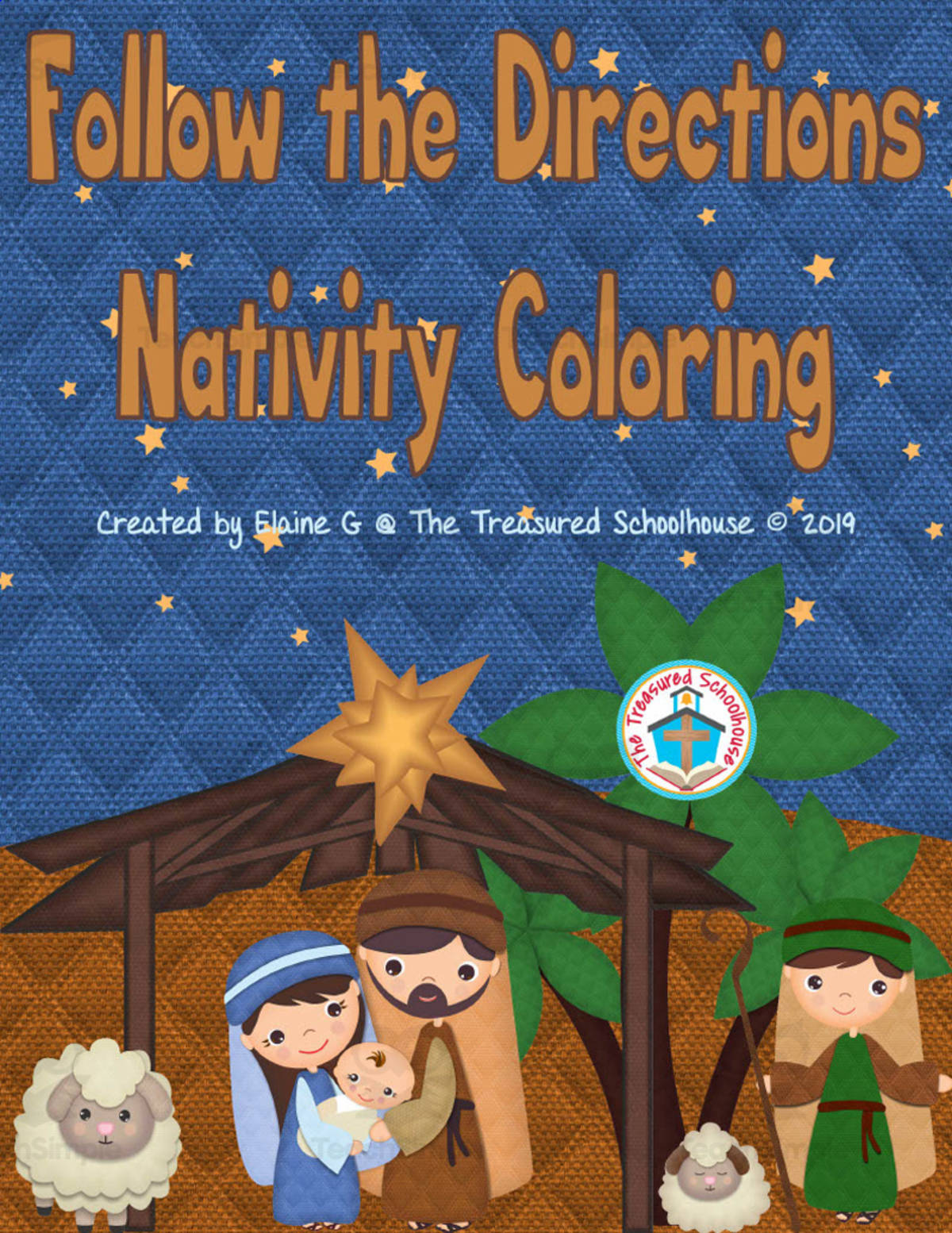 An educational teaching resource from The Treasured Schoolhouse entitled Follow the Directions Nativity Coloring Book downloadable at Teach Simple.