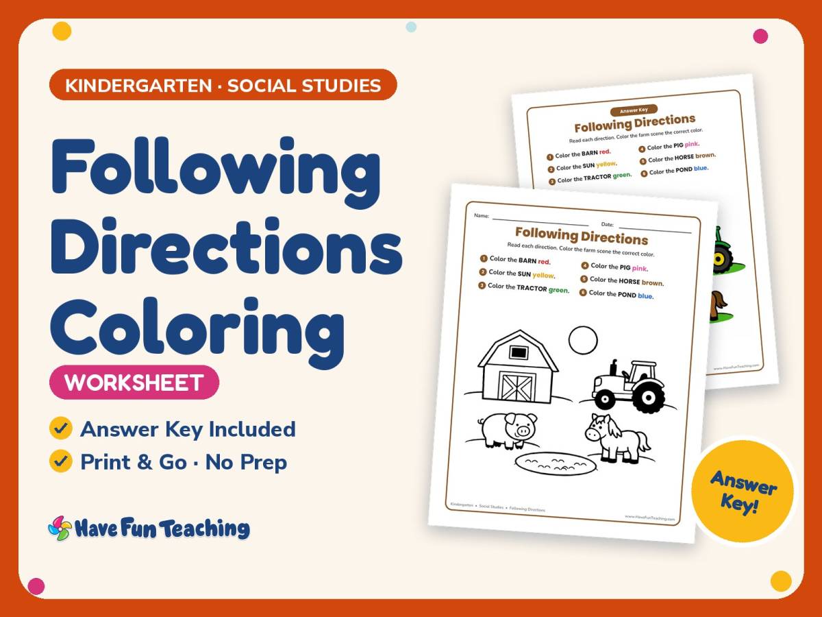 Following Directions Coloring Worksheet – Kindergarten Social Studies preview