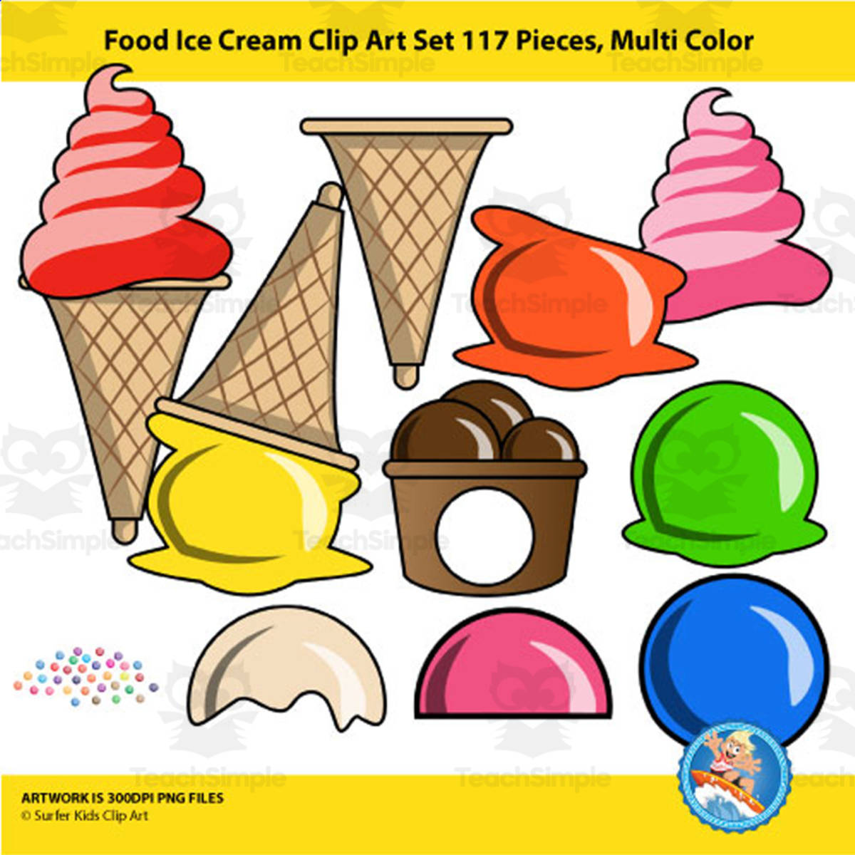 An educational teaching resource from Surfer Kids Clip Art entitled Food: Ice Cream Clipart downloadable at Teach Simple.