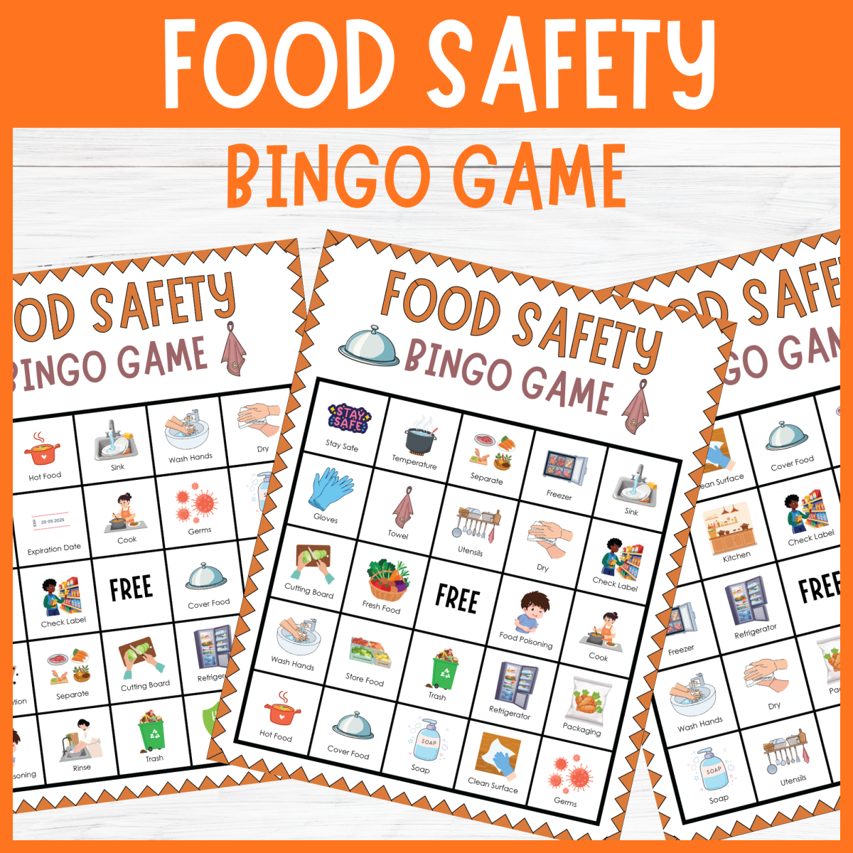 An educational teaching resource from Perfect_Printables entitled Food Safety Bingo Game Kitchen Sanitation Culinary Activities downloadable at Teach Simple.