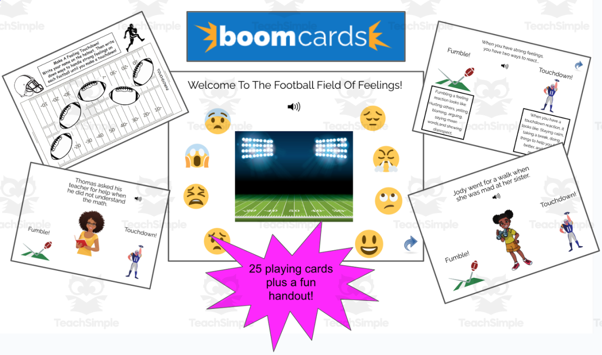 An educational teaching resource from Jennifer Moyer Taylor entitled Football Field Of Feelings-An SEL Boom Cards with SEL Coloring Page downloadable at Teach Simple.