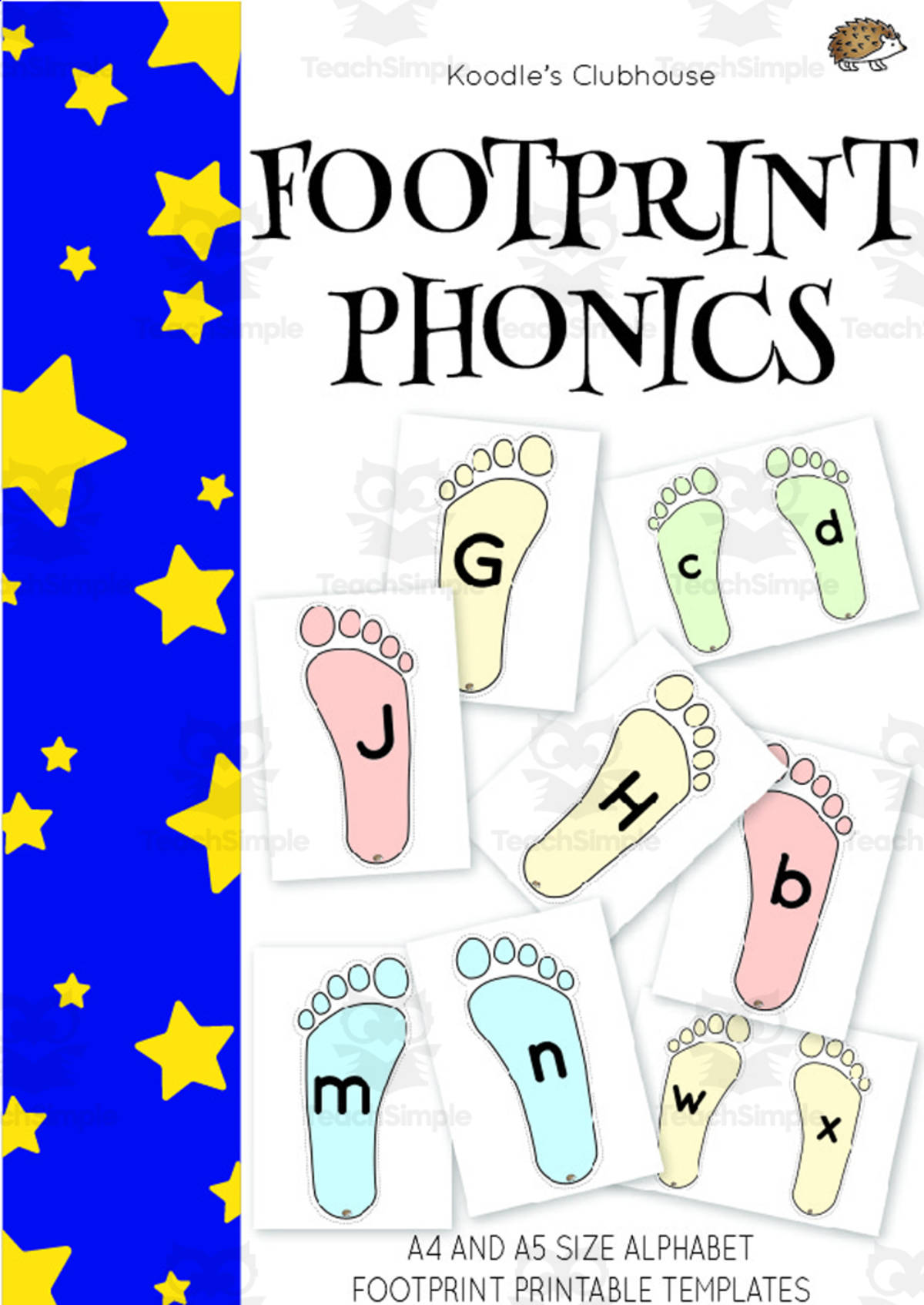 An educational teaching resource from Koodles Clubhouse entitled Footprint Alphabet Letters Game downloadable at Teach Simple.