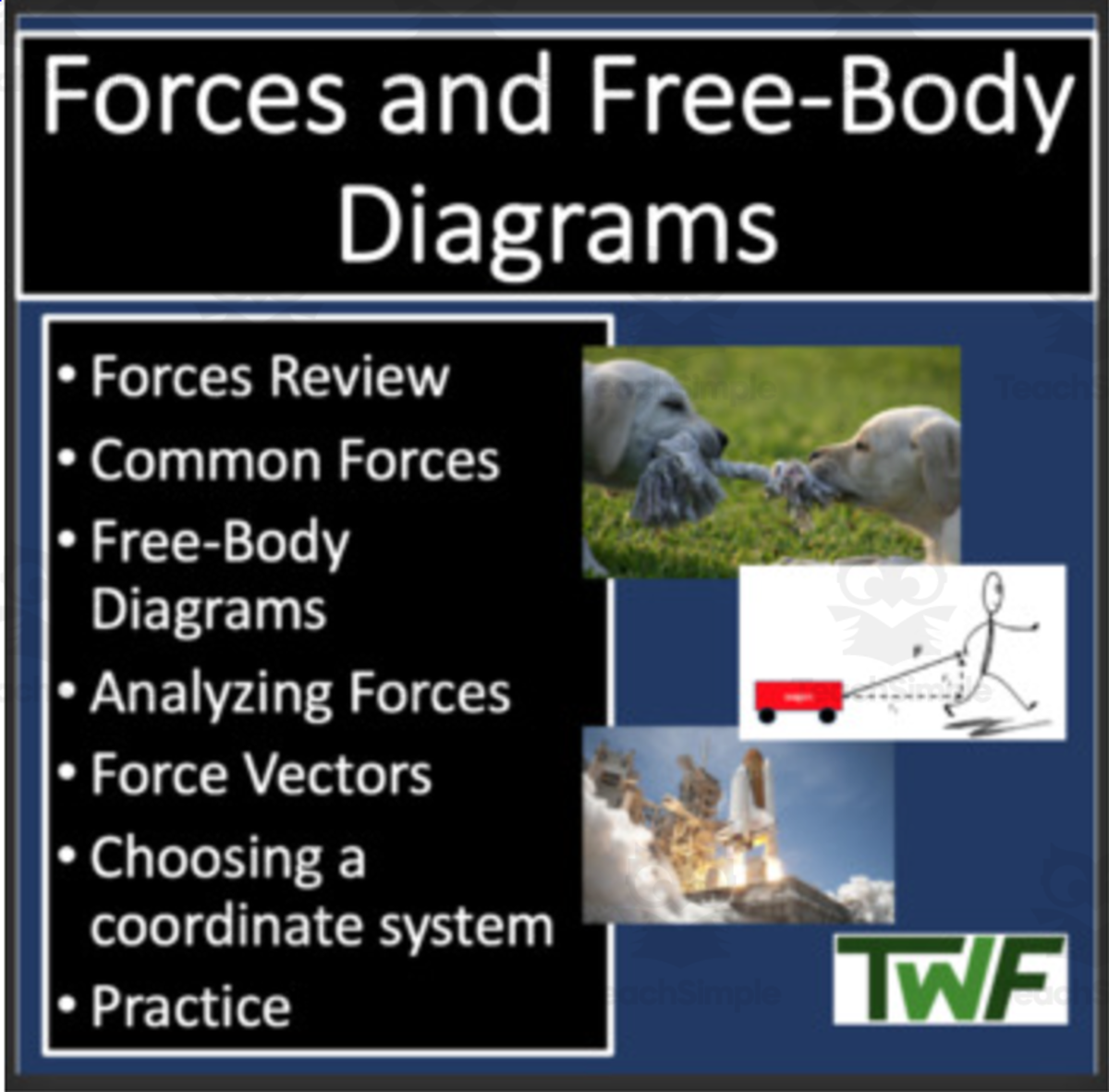 An educational teaching resource from Teach With Fergy entitled Forces and Free Body Diagrams - Lesson Bundle downloadable at Teach Simple.