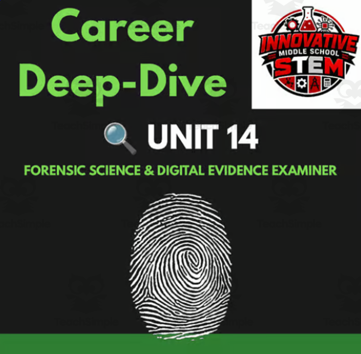 An educational teaching resource from Innovative Middle School STEM entitled Forensic Science & Digital Evidence Examiner STEM Career Packet downloadable at Teach Simple.
