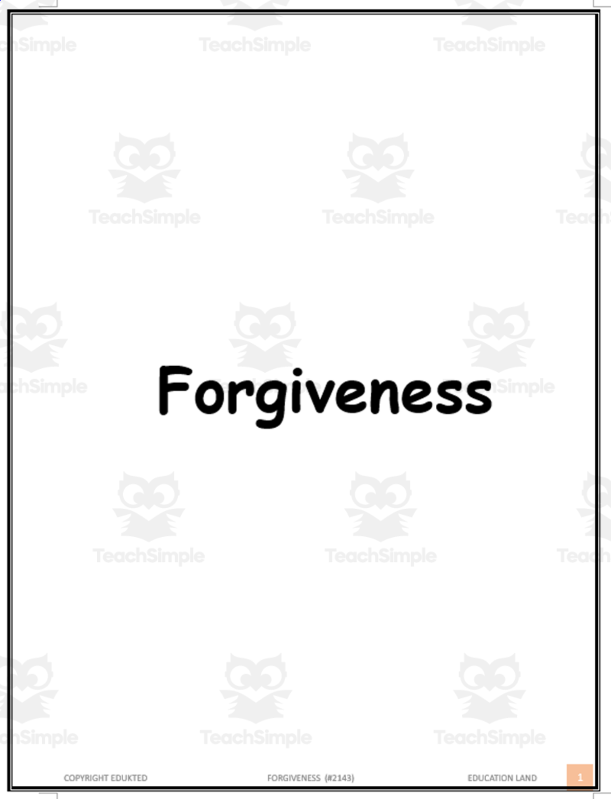 An educational teaching resource from Learn it ANY way entitled Forgiveness (#2143) downloadable at Teach Simple.